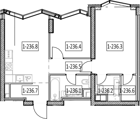 Планировка: Евротрёшка 57,4 м² в ЖК «Айс Тауэрс»