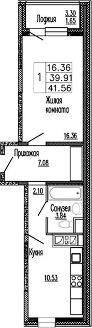 Планировка: 1-комнатная квартира 39,9 м² в ЖК «Клевер»