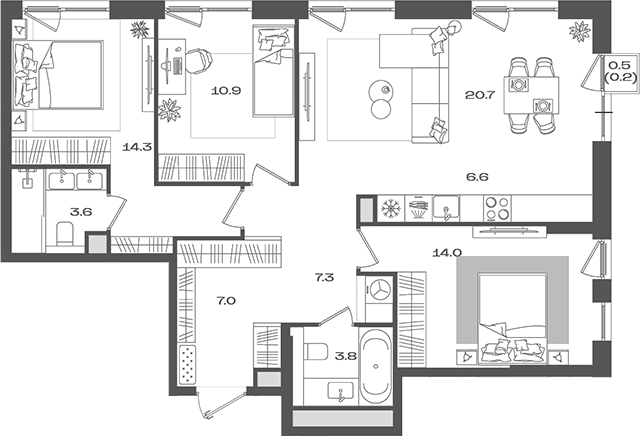 Планировка: Квартира евро-4 88,2 м² в ЖК «Пейв»