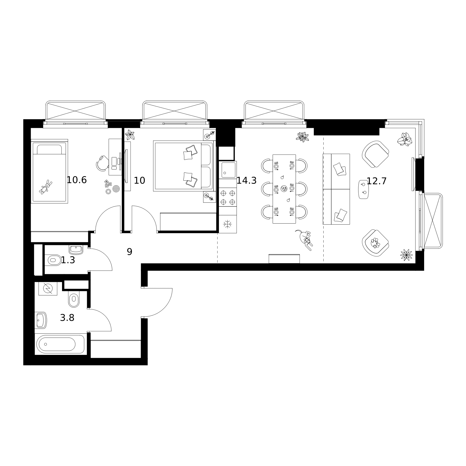 Планировка: 2-комнатная квартира 61,7 м² в ЖК «2-й Иртышский»
