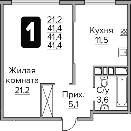1-комнатная квартира
