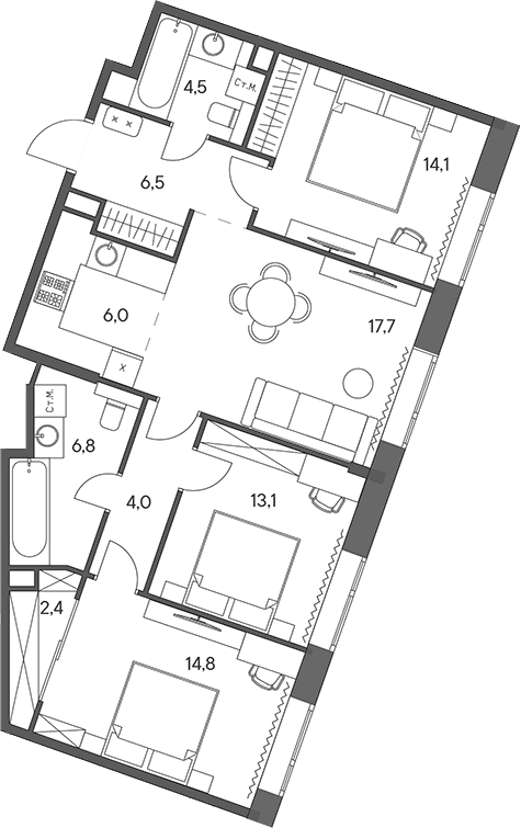 Планировка: Квартира евро-4 89,9 м² в ЖК «Родина Переделкино»