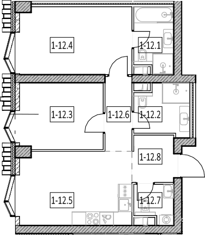 Планировка: Евротрёшка 62,1 м² в ЖК «Айс Тауэрс»