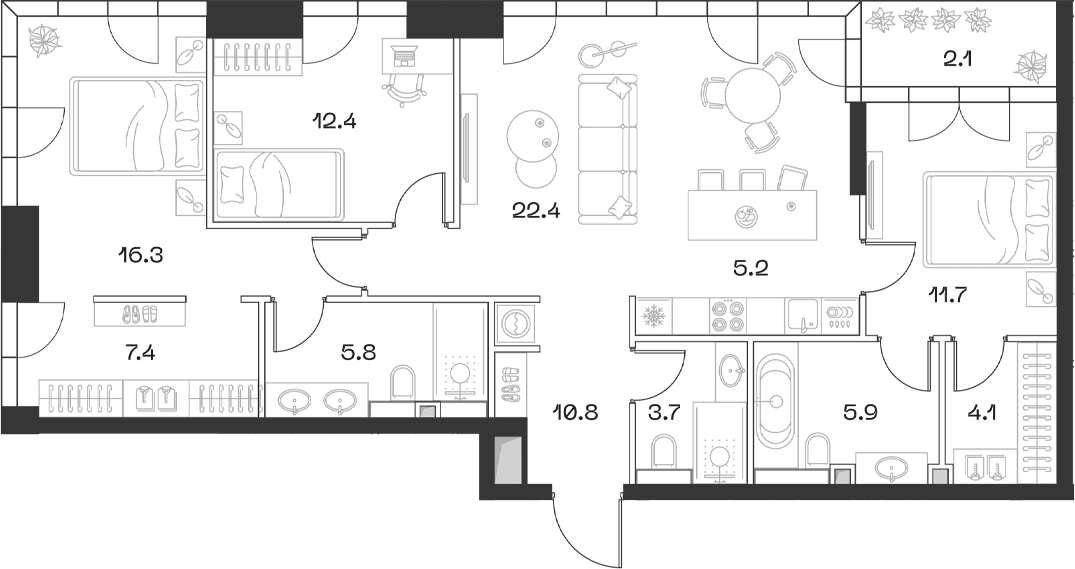 Планировка: Квартира евро-4 106,6 м² в ЖК «SHIFT»