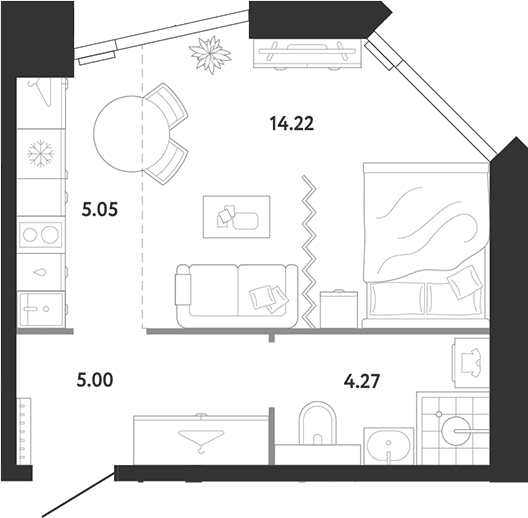 Планировка: Студия 28,5 м² в ЖК «Ридж»