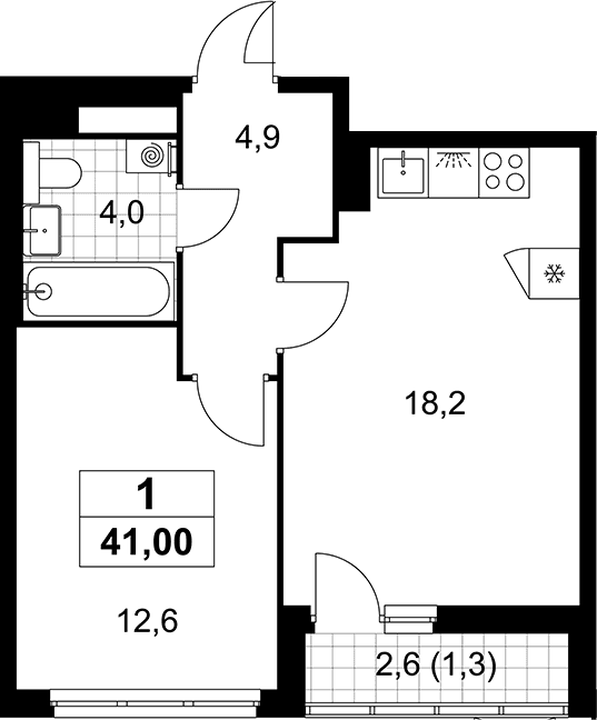Планировка: Евродвушка 39,7 м² в ЖК «Деснаречье»