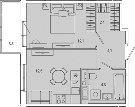 Планировка: 1-комнатная квартира 35,3 м² в ЖК «ОКЛА»