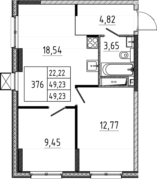 Планировка: Евротрёшка 49,2 м² в ЖК «Поварово-Молодежный-2»