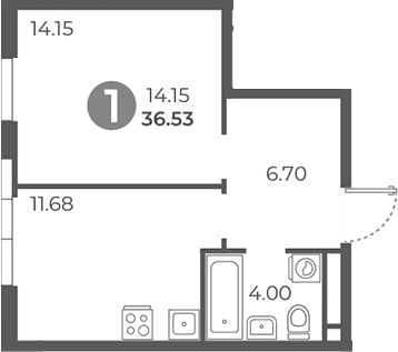 Планировка: 1-комнатная квартира 36,5 м² в ЖК «Нижегородская от Гранель»