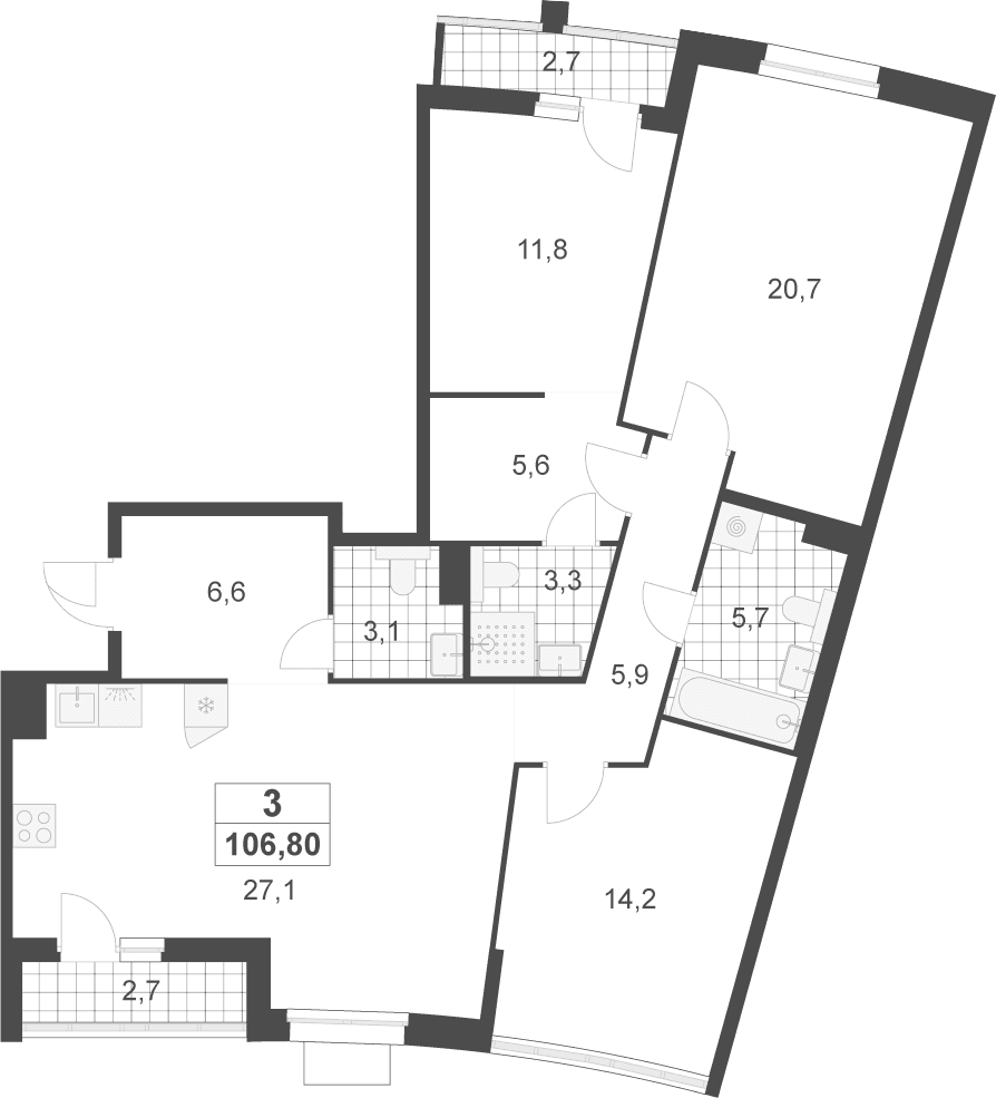 Планировка: Квартира евро-4 104 м² в ЖК «Деснаречье»
