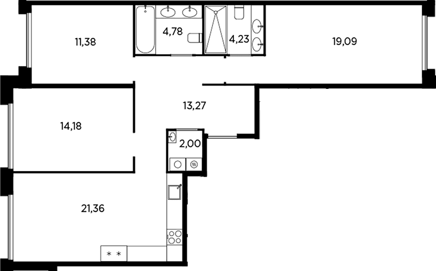 Планировка: Квартира евро-4 90,3 м² в ЖК «Акватория»