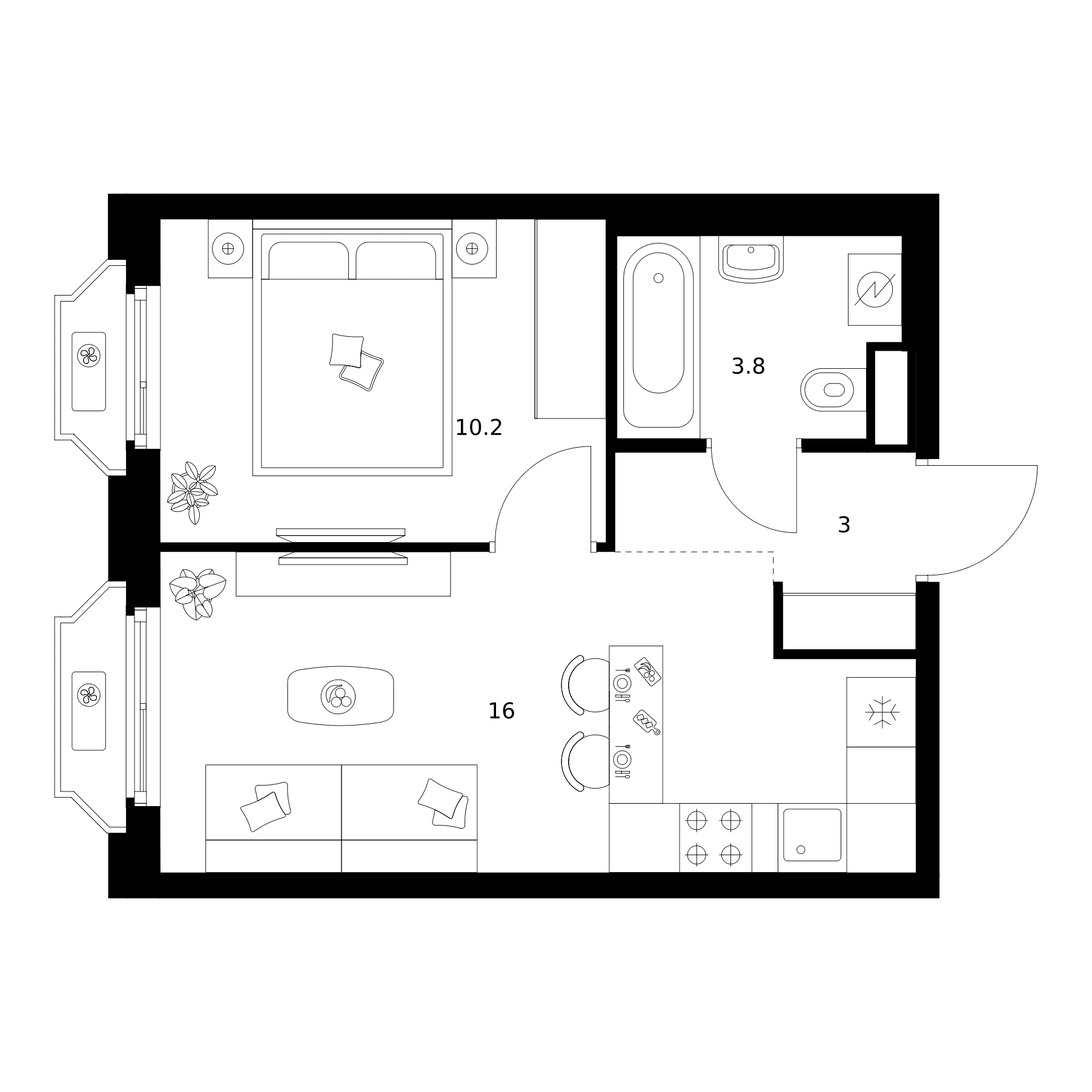 Планировка: 1-комнатная квартира 33 м² в ЖК «2-й Иртышский»