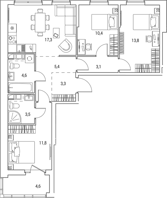 Планировка: Квартира евро-4 73,2 м² в ЖК «Янила Форест»