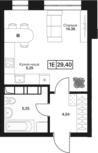 Планировка: Студия 29,4 м² в ЖК «Пушкино Град»