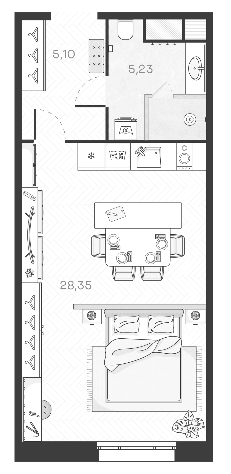 Планировка: Студия 38,7 м² в ЖК «Monodom Art»