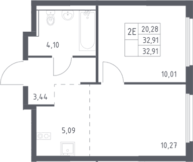 Планировка: Евродвушка 32,9 м² в ЖК «Пригород Лесное»