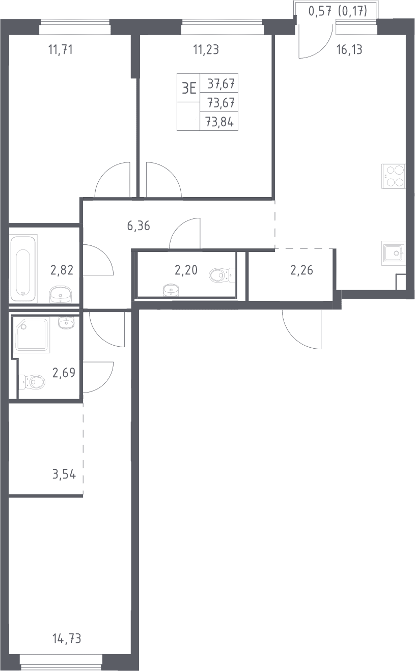 Планировка: Квартира евро-4 73,7 м² в ЖК «Рублевский квартал»