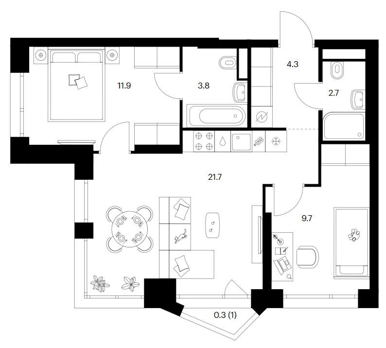 Планировка: 2-комнатная квартира 54,1 м² в ЖК «Строгино 360»