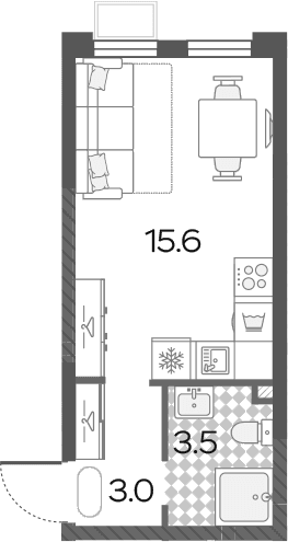 Планировка: Студия 22,1 м² в ЖК «Лучи»