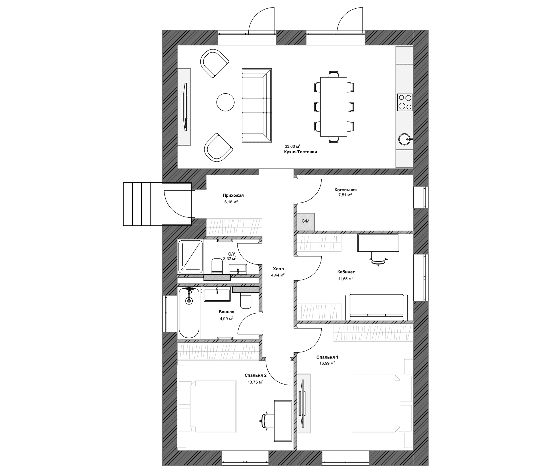 Планировка: Коттедж 107 м² в ЖК «Коттеджный поселок Сабурово Клаб»