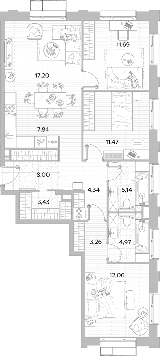 Планировка: Квартира евро-4 89,4 м² в ЖК «МЫС»