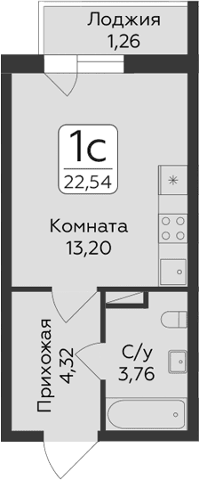 Планировка: Студия 21,3 м² в ЖК «Панорама Юкки. ГК Развитие. Санкт-Петербург»
