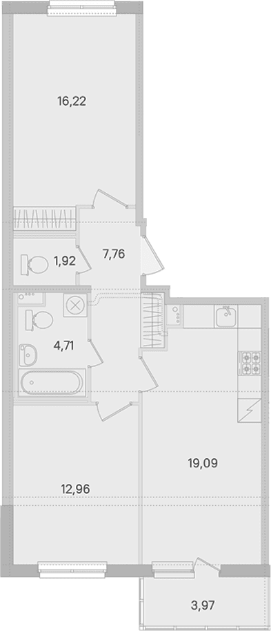 Планировка: Евротрёшка 62,7 м² в ЖК «Ясно.Янино»