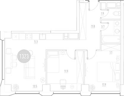 Планировка: Евротрёшка 61,1 м² в ЖК «ВЭРИ на Ботанической»