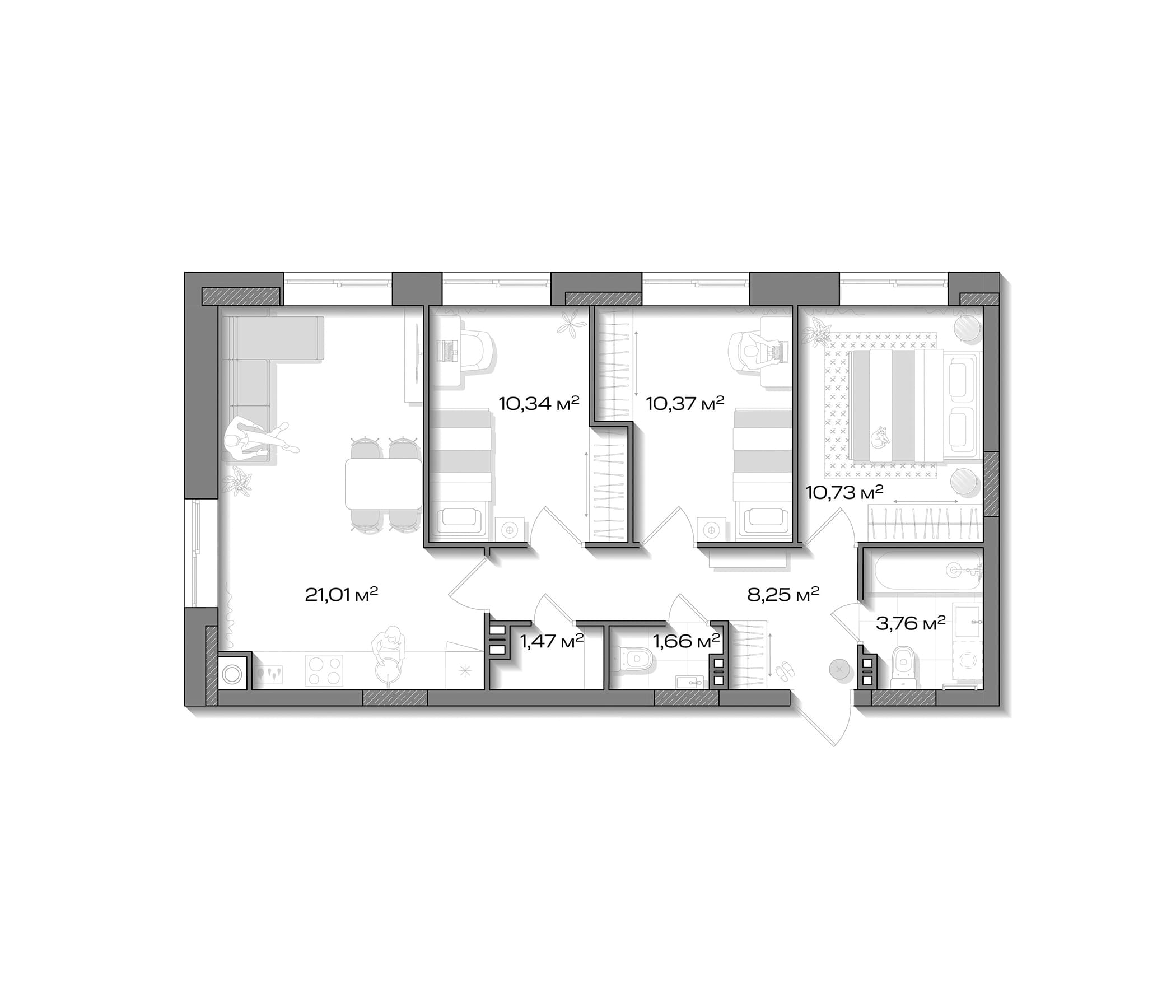 3-комнатная квартира