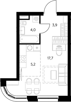 Планировка: Студия 31 м² в ЖК «Адмирал»