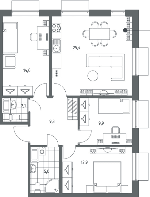 Планировка: Квартира евро-4 79,2 м² в ЖК «Парусная 1»