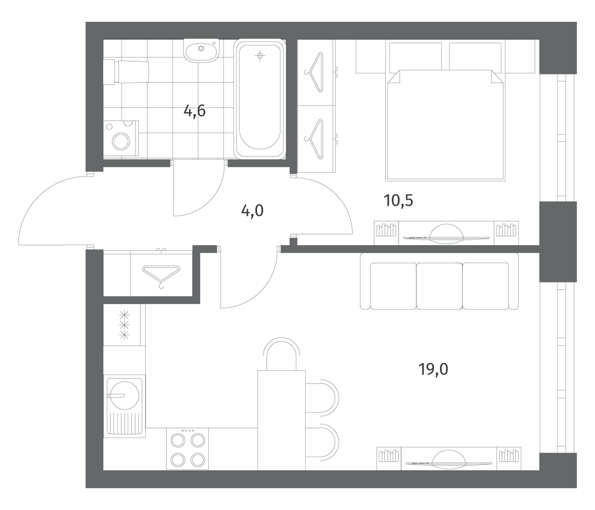 Планировка: Евродвушка 38,2 м² в ЖК «Новый Питер»