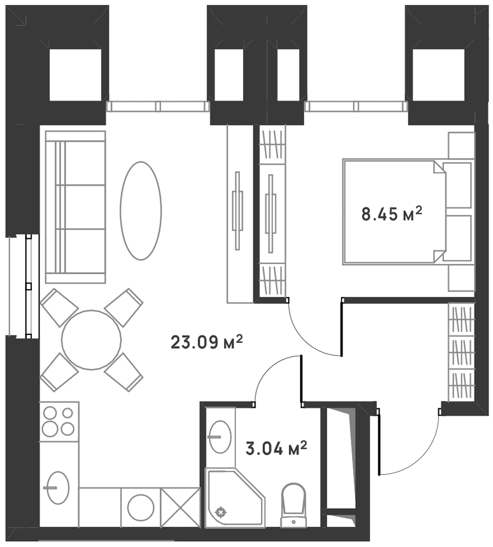 Планировка: Евродвушка 34,6 м² в ЖК «Дюна»