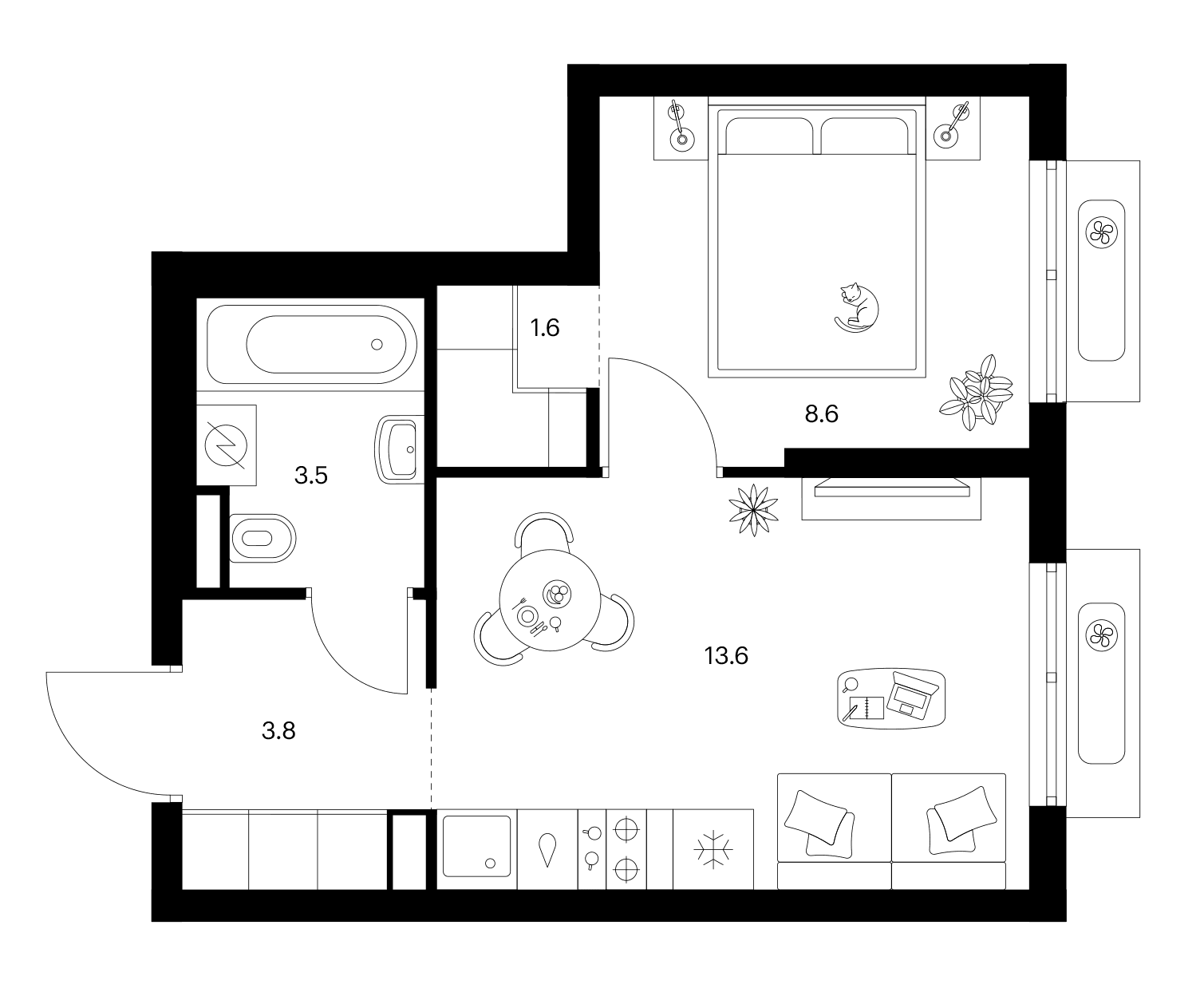 Планировка: 1-комнатная квартира 31,1 м² в ЖК «Ярославский»