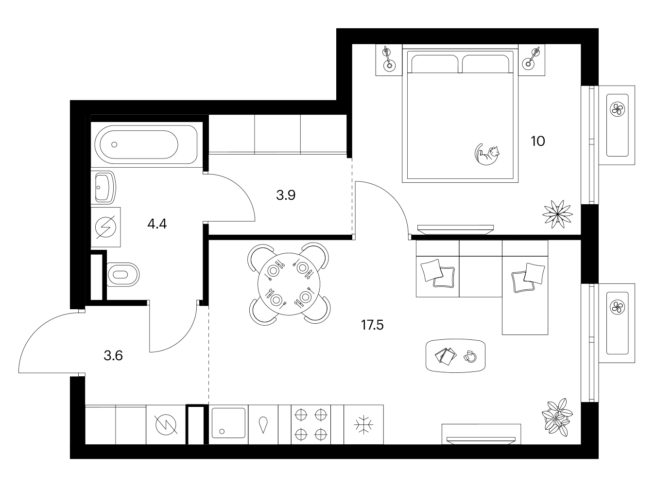 Планировка: 1-комнатная квартира 39,4 м² в ЖК «Ярославский»