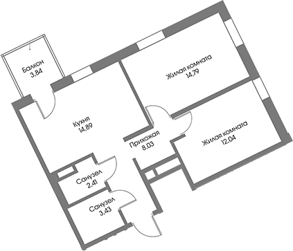 Планировка: 2-комнатная квартира 55,6 м² в ЖК «Рощино Резиденс»