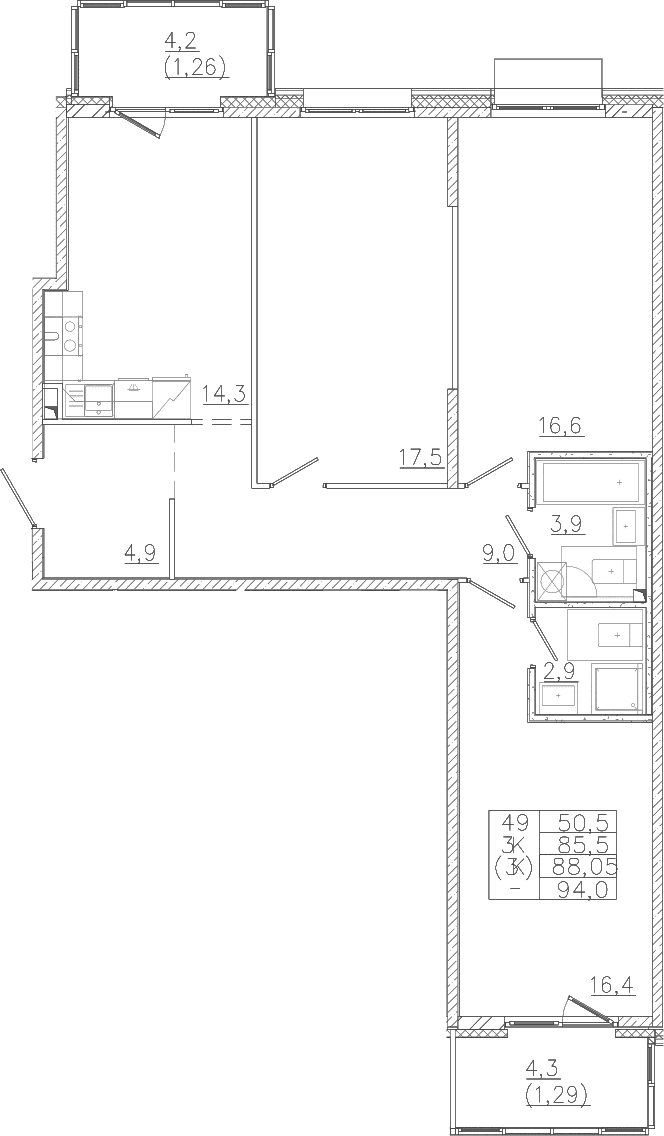 3-комнатная квартира