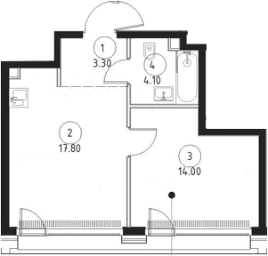 Планировка: Евродвушка 39,2 м² в ЖК «СЕТ»
