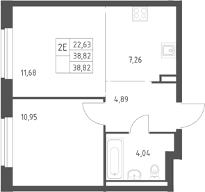 Планировка: Евродвушка 38,8 м² в ЖК «Горки Парк»