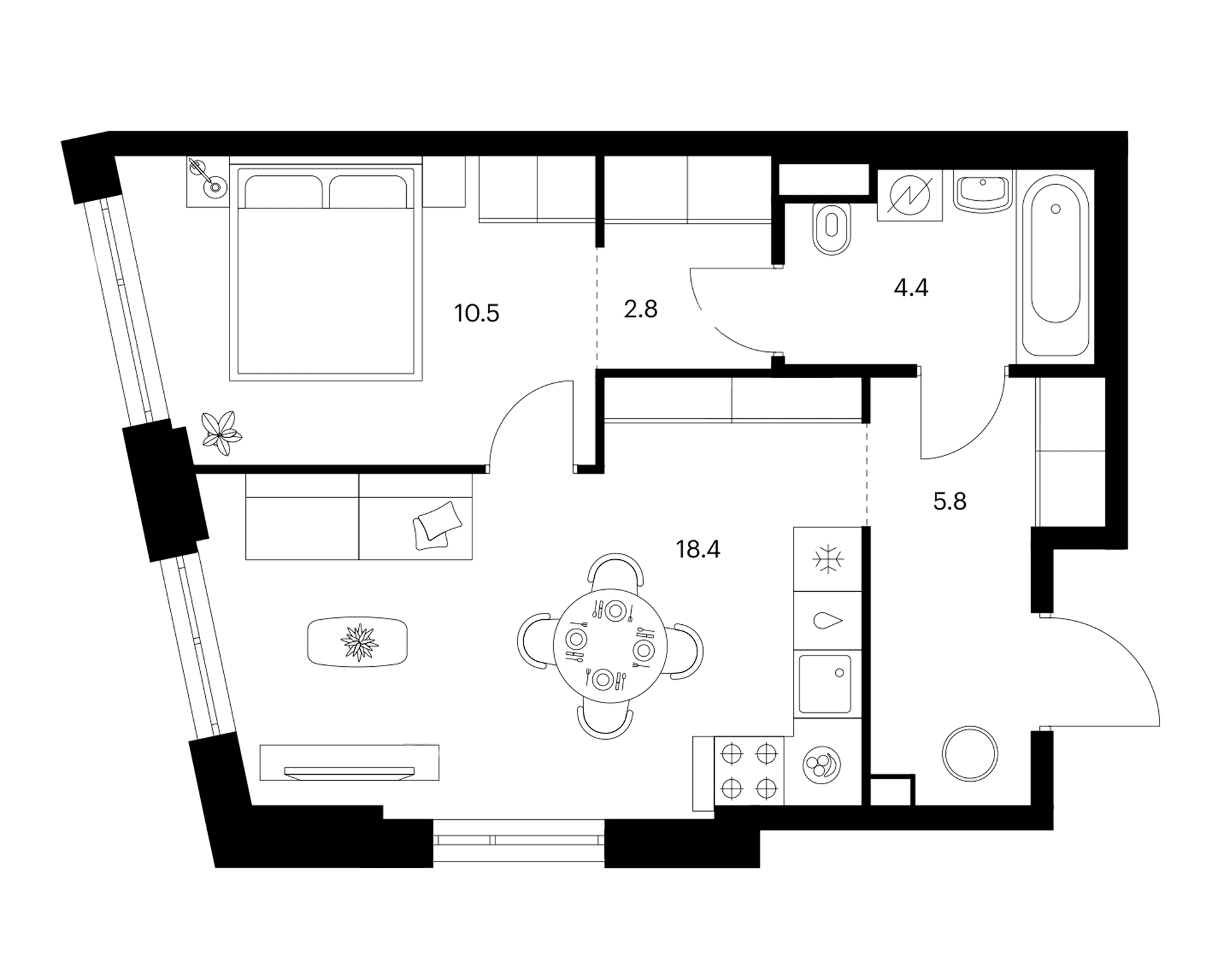 Планировка: 1-комнатная квартира 41,9 м² в ЖК «2-й Иртышский»
