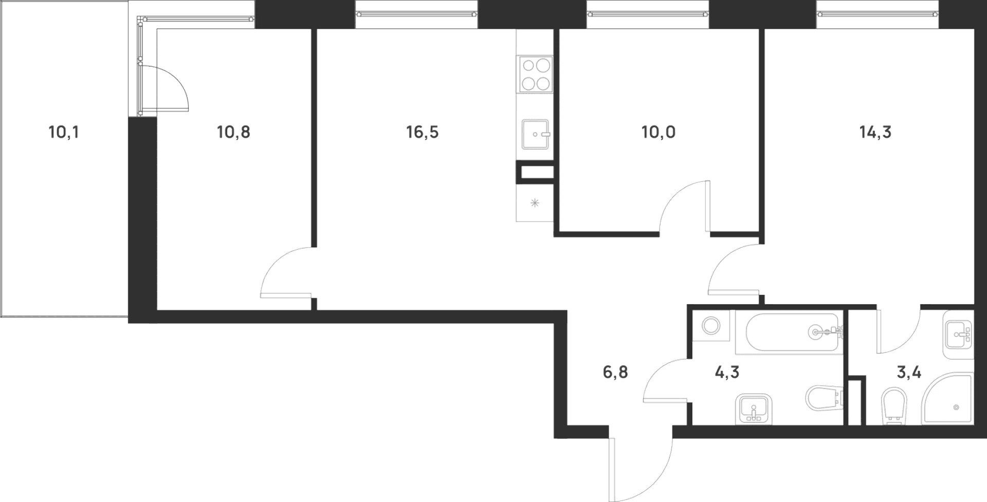 Планировка: 3-комнатная квартира 66,1 м² в ЖК «Форевиль»