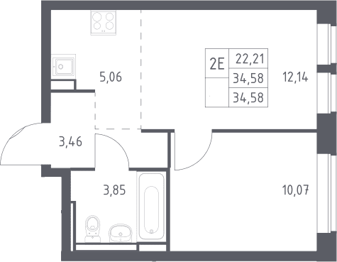 Планировка: Евродвушка 34,6 м² в ЖК «Богдановский лес»