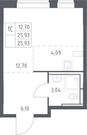 Планировка: Студия 25,9 м² в ЖК «Богдановский лес»