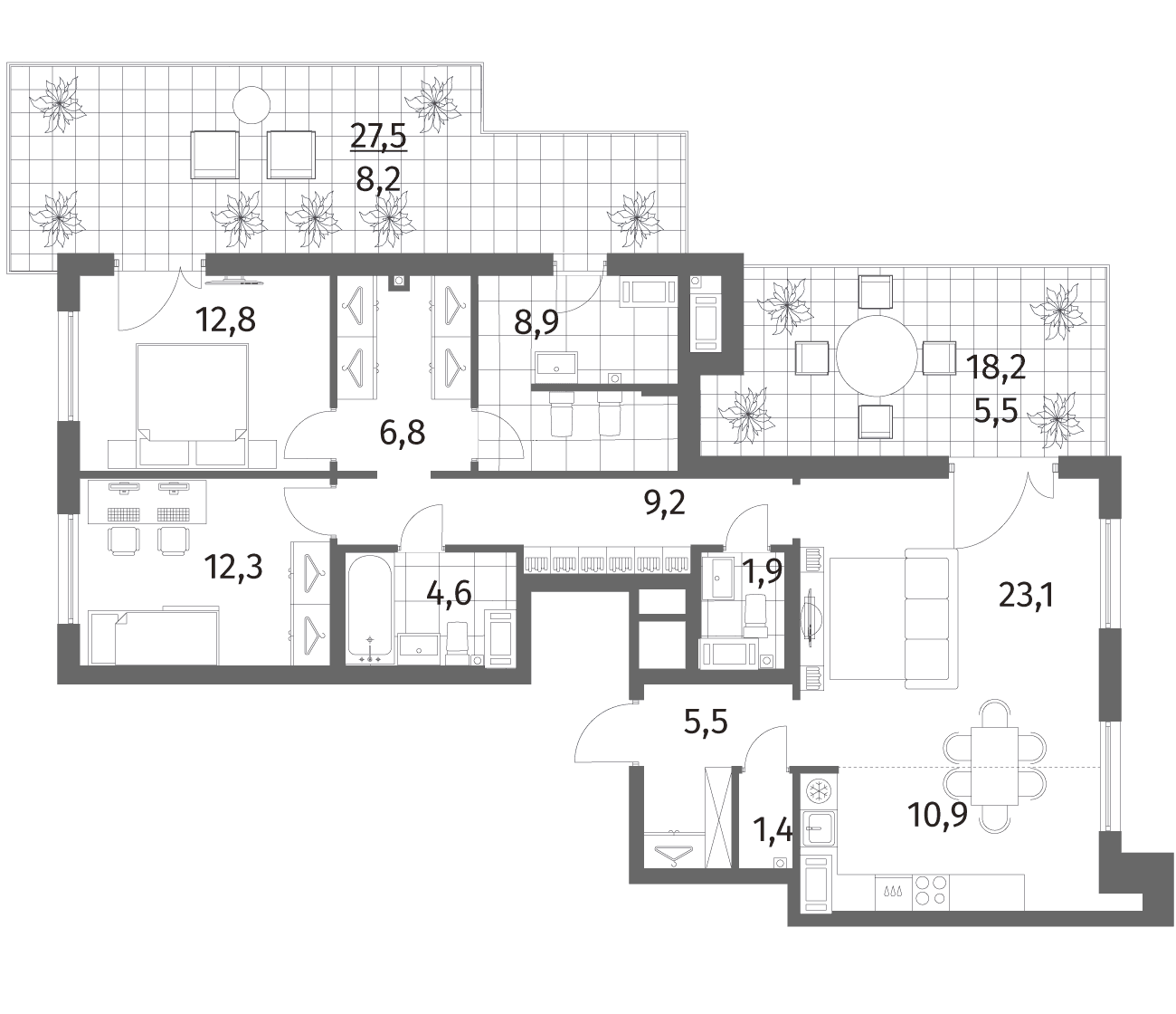 Планировка: Евротрёшка 97,4 м² в ЖК «Парусная 1»