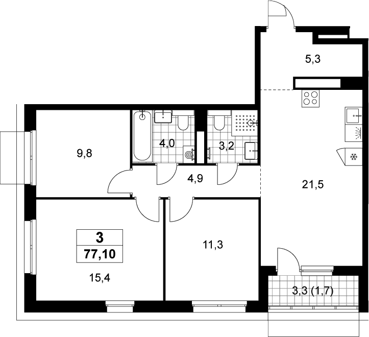 Планировка: Квартира евро-4 75,4 м² в ЖК «Деснаречье»