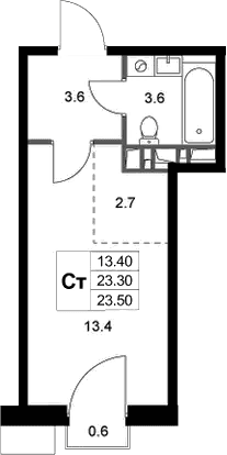 Планировка: Студия 23,3 м² в ЖК «Легенда Марусино»