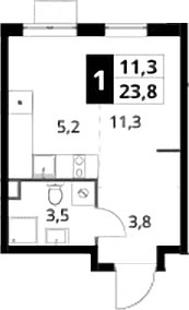 Планировка: Студия 23,8 м² в ЖК «1-й Шереметьевский»
