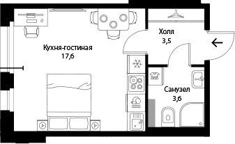 Планировка: Студия 24,7 м² в ЖК «Экография»