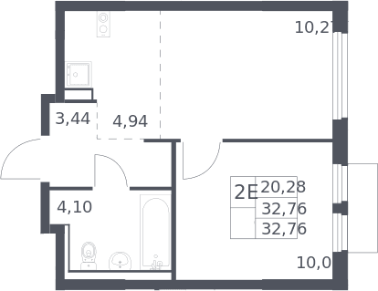 Планировка: Евродвушка 32,8 м² в ЖК «Пригород Лесное»