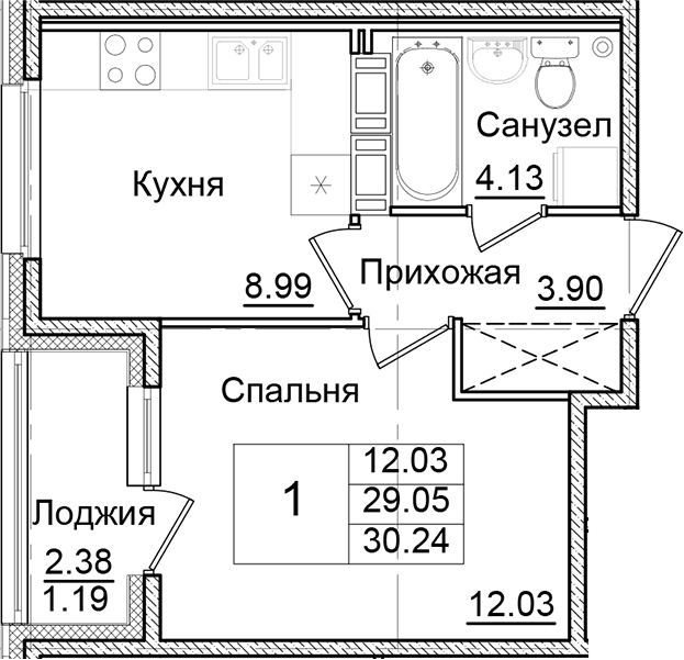 1-комнатная квартира